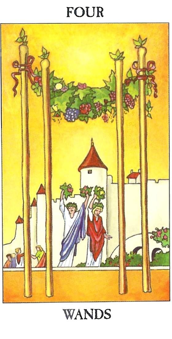 RWS Tarot- 4 of Wands celebration symbolisim. RWS Tarot- 4 of Wands celebration symbolisim.