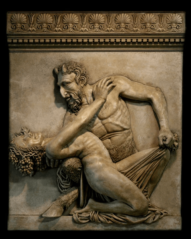 Pan and Maenad imagery old bronze Pan and Maenad imagery old bronze