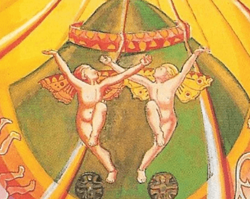 The dancing twins of the Thoth Sun Card imagery The dancing twins of the Thoth Sun Card imagery
