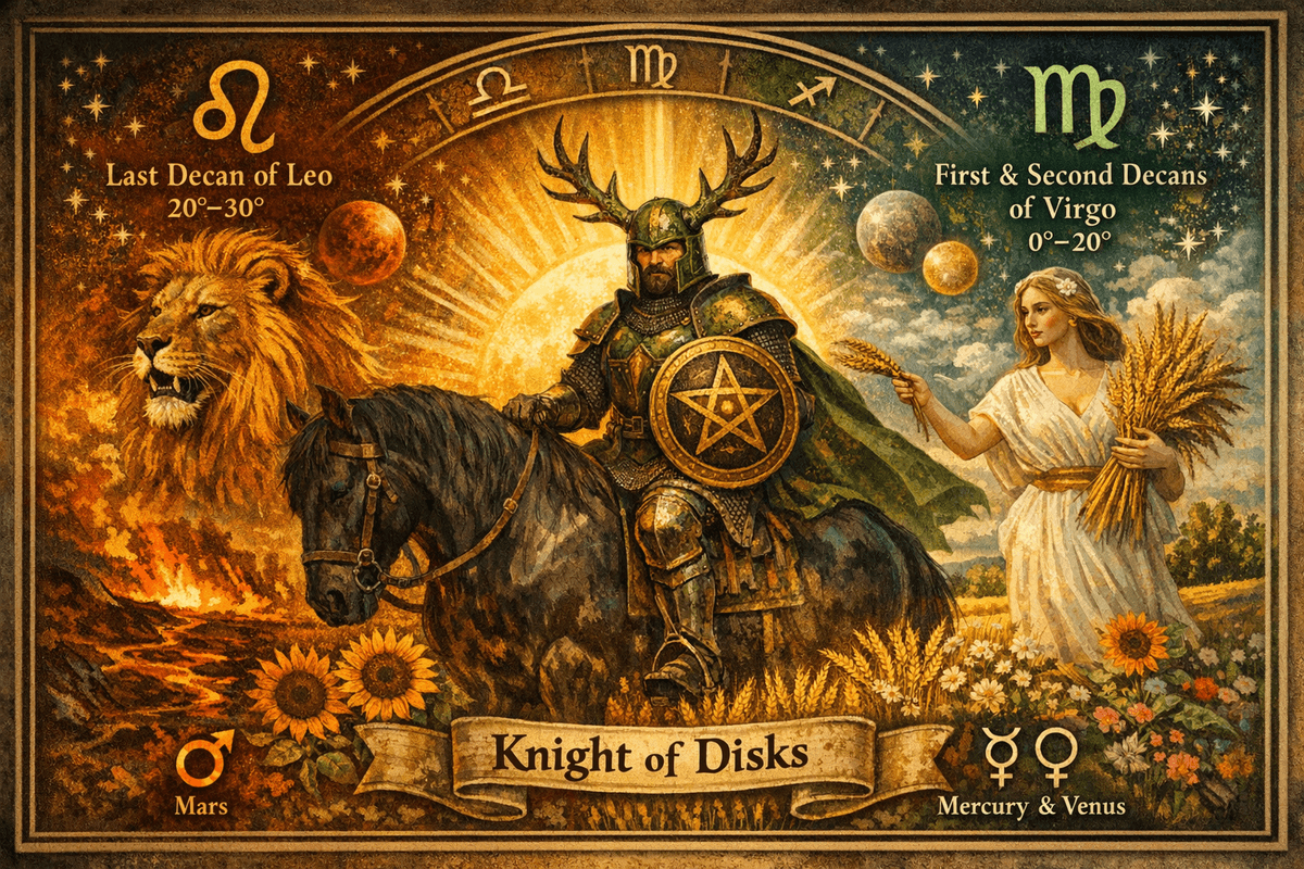 Knight of Disks in virgo imagery Knight of Disks in virgo imagery