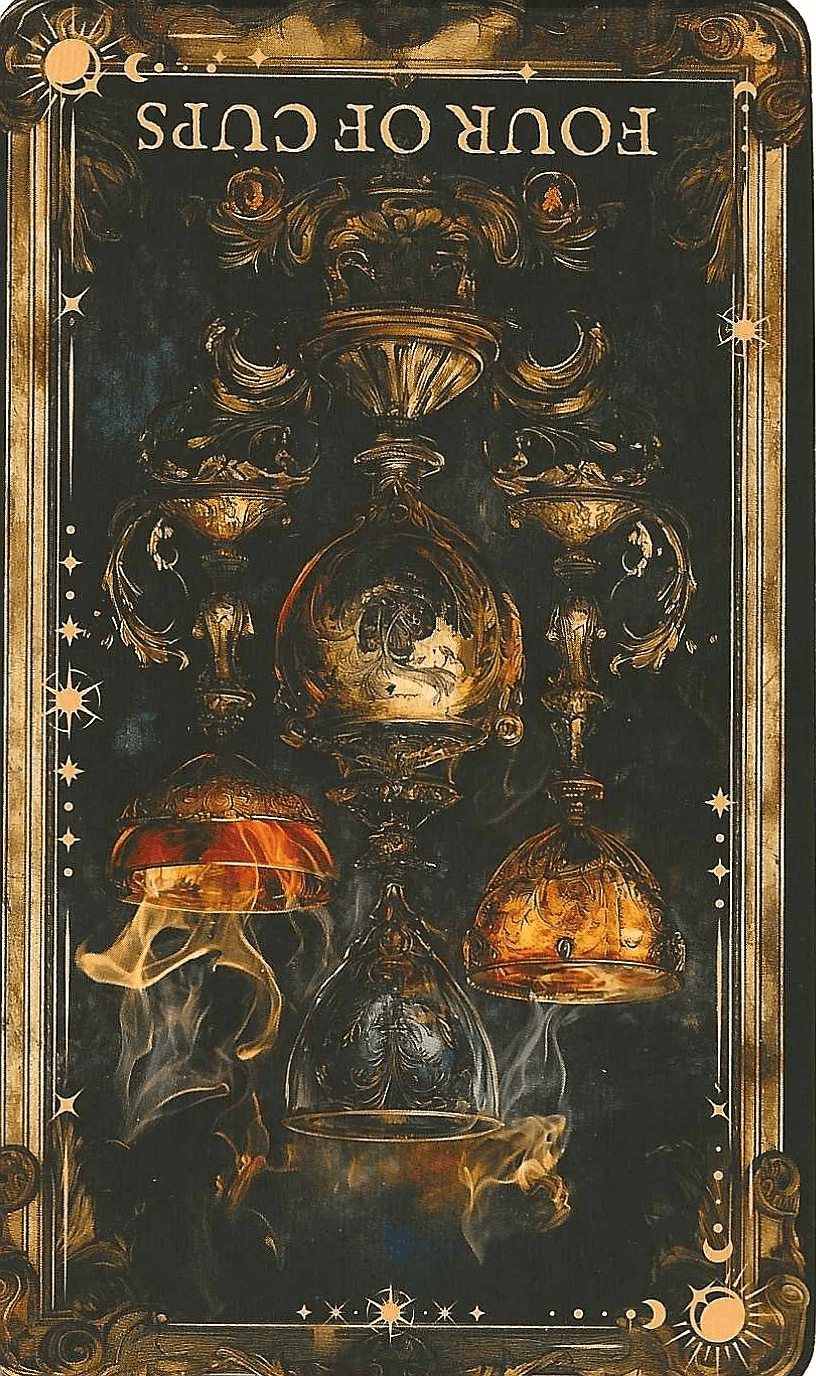 Reversed 4 of Cups imagery of the Arcane Tarot Reversed 4 of Cups imagery of the Arcane Tarot