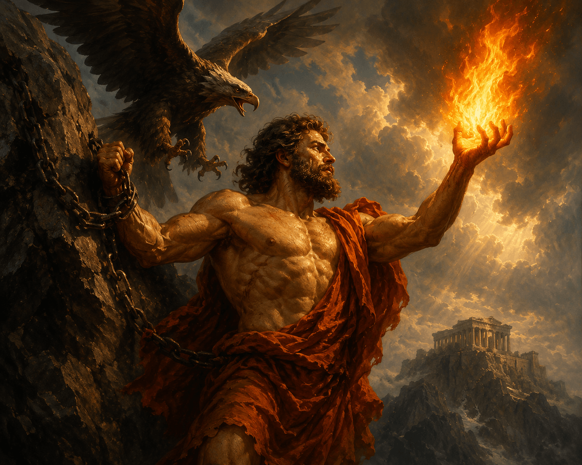 Prometheus giving the magick of fire to mankind Prometheus giving the magick of fire to mankind