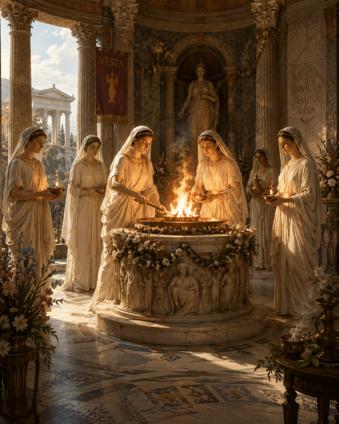 Vestal virgins of Rome and the altar of spring imagery Vestal virgins of Rome and the altar of spring imagery