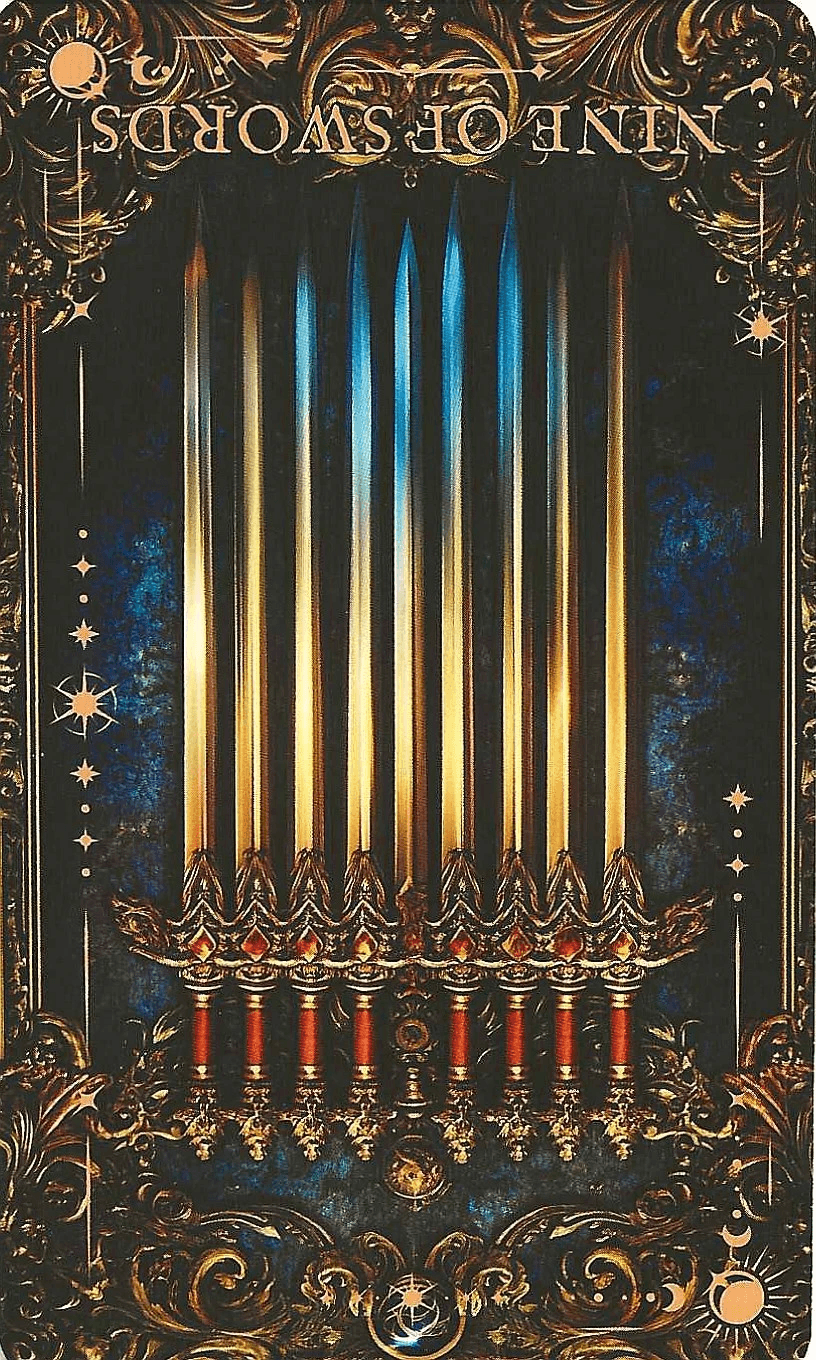 Reversed image of the Arcane nine of Swords Reversed image of the Arcane nine of Swords