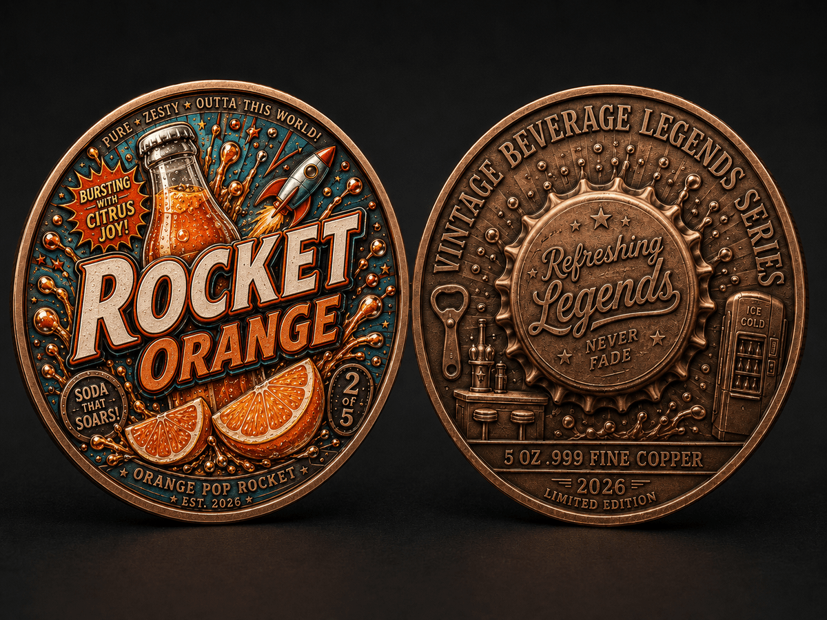 Orange Pop Rocket - copper coins Orange Pop Rocket - copper coins