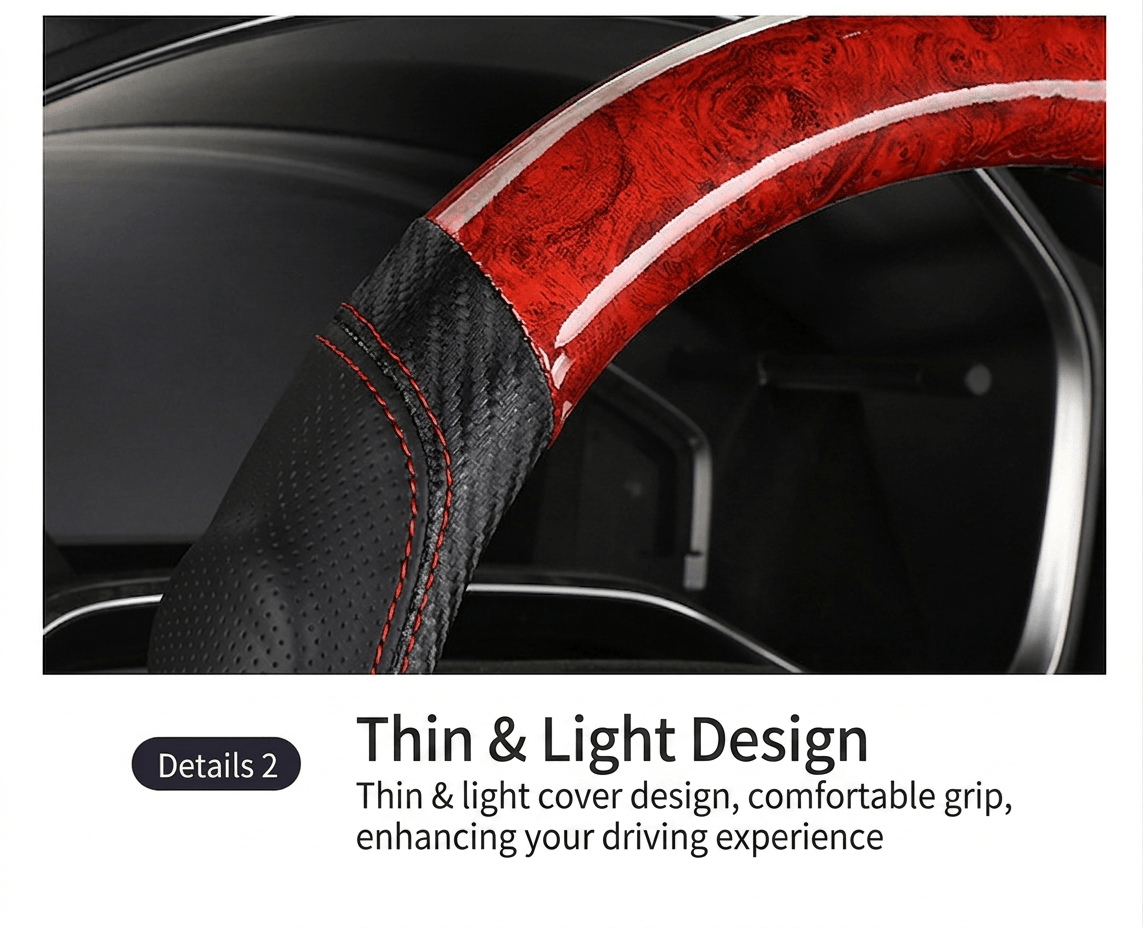 Universal Wood Grain & Carbon Fiber Leather Steering Wheel Cover — 7 Colors