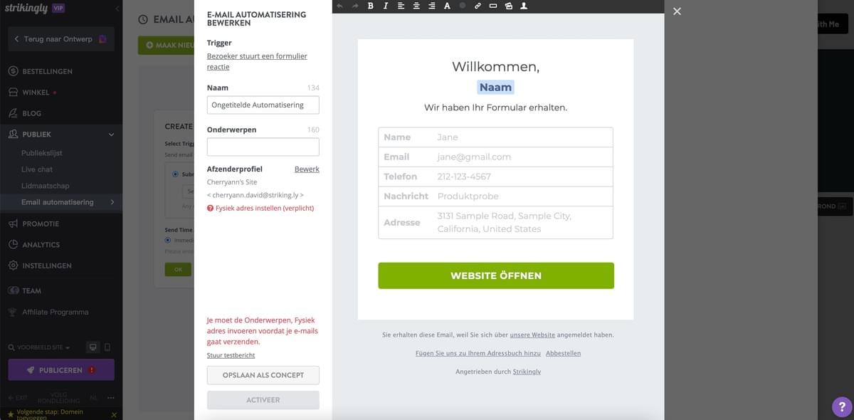 Transactionele E-mail van Strikingly Transactionele E-mail van Strikingly