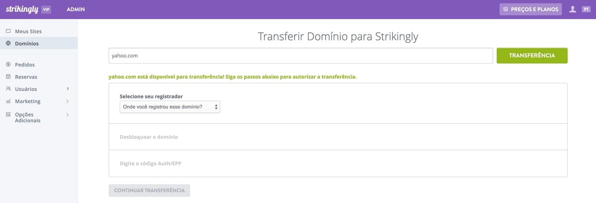 Página de Transferência de Domínio da Strikingly Página de Transferência de Domínio da Strikingly
