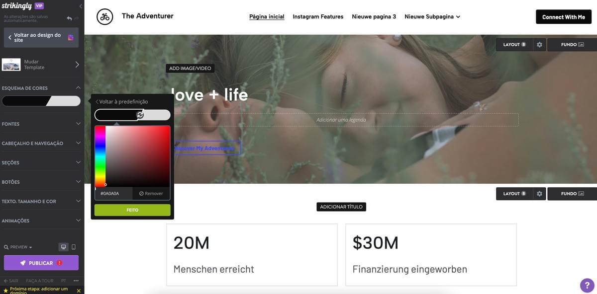 Editor de Estilo do Strikingly Editor de Estilo do Strikingly