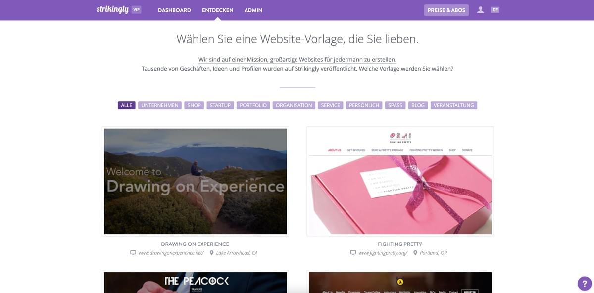 So gründen Sie mit Strikingly ein kleines Unternehmen – Vorlage auswählen So gründen Sie mit Strikingly ein kleines Unternehmen – Vorlage auswählen