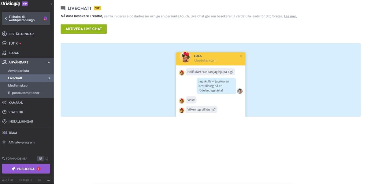 Strikingly LiveChat-funktion Strikingly LiveChat-funktion