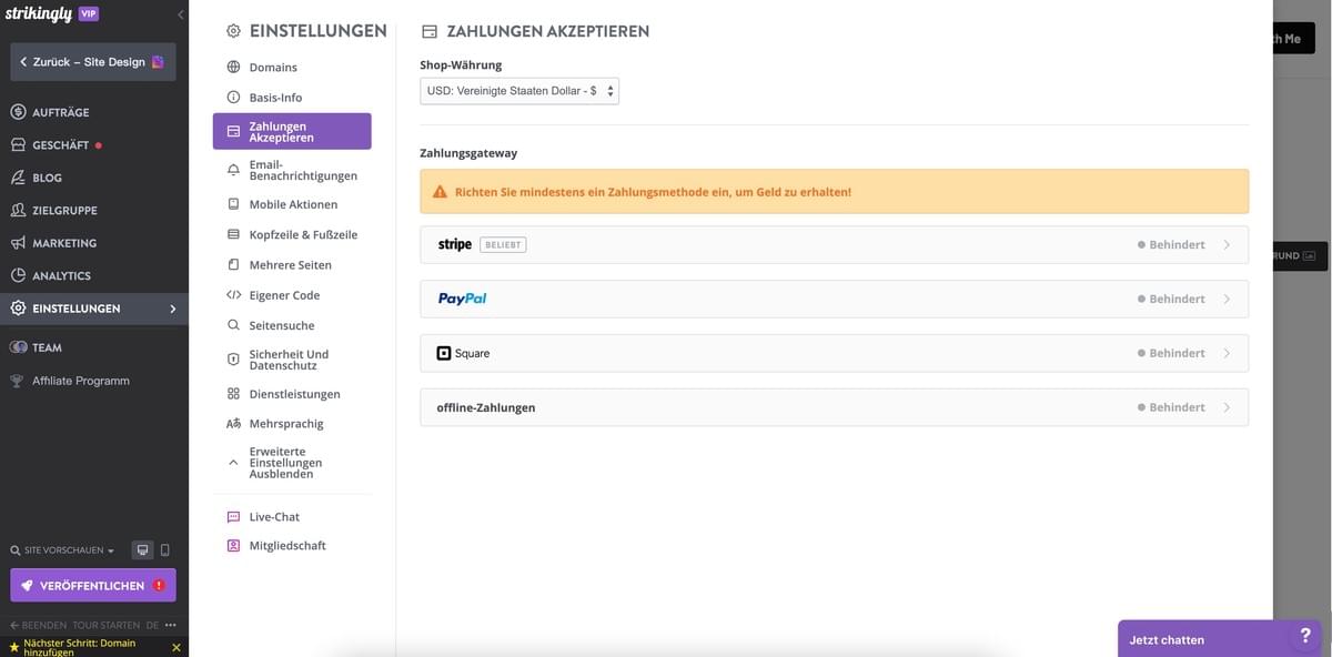 So gründen Sie mit Strikingly ein kleines Unternehmen – Online-Zahlungen einrichten (falls zutreffend) So gründen Sie mit Strikingly ein kleines Unternehmen – Online-Zahlungen einrichten (falls zutreffend)