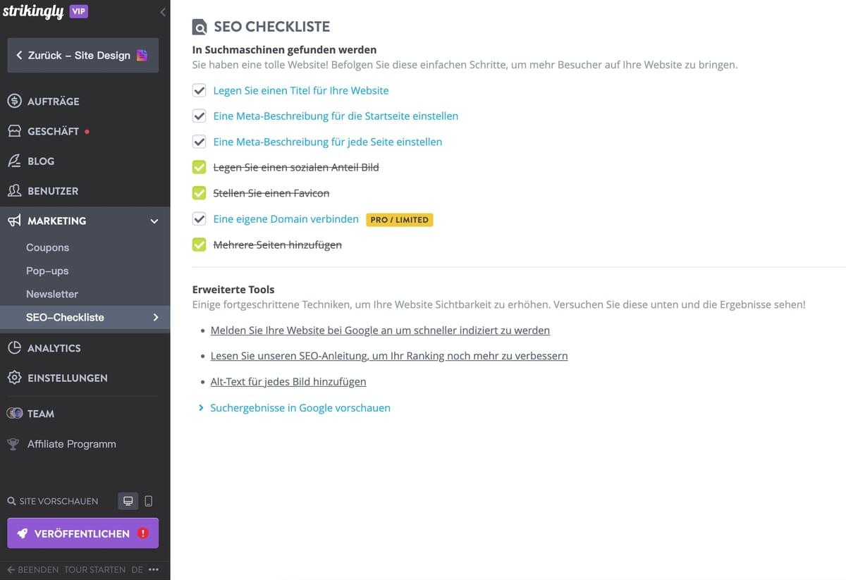 Strikingly SEO Checkliste Strikingly SEO Checkliste