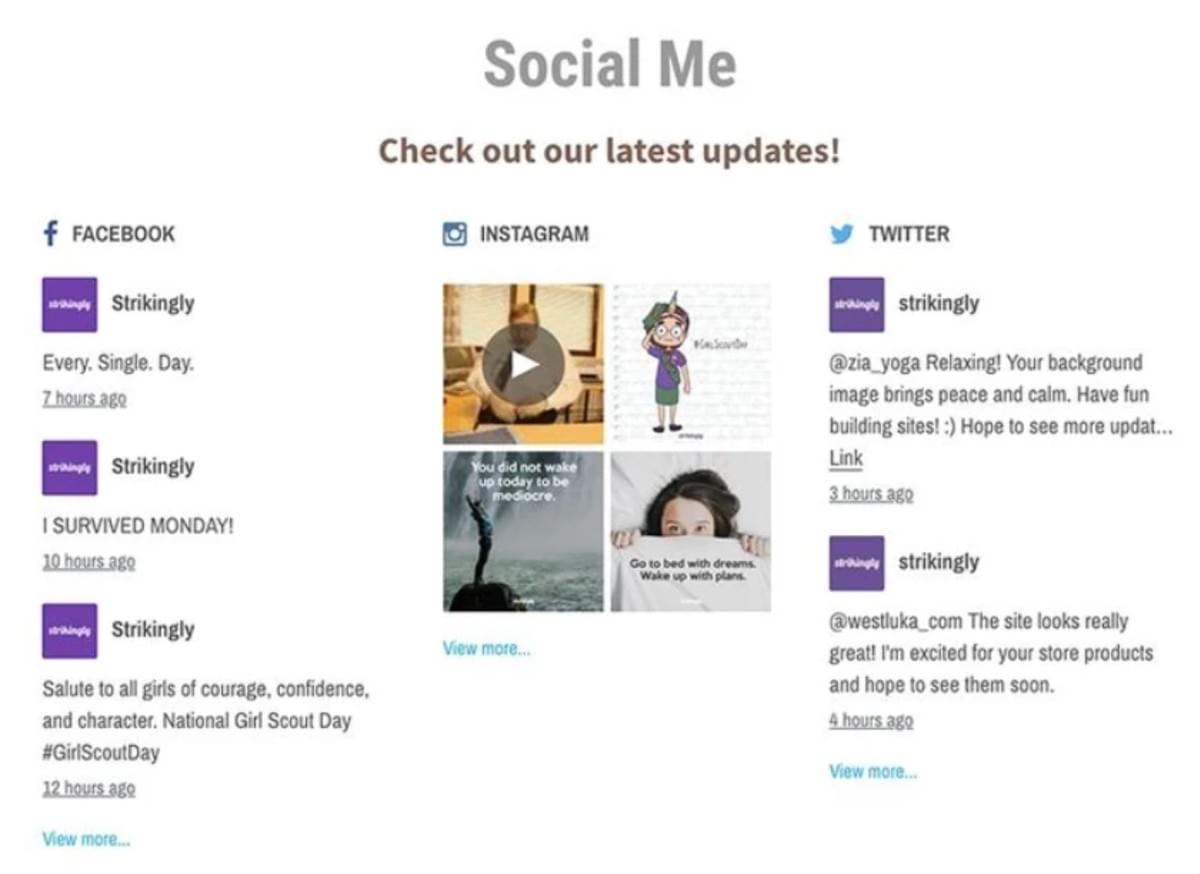 Seção de Feeds Sociais Strikingly Seção de Feeds Sociais Strikingly