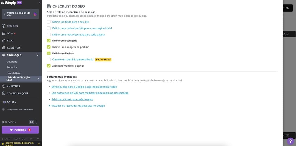 Checklist de SEO do Strikingly Checklist de SEO do Strikingly