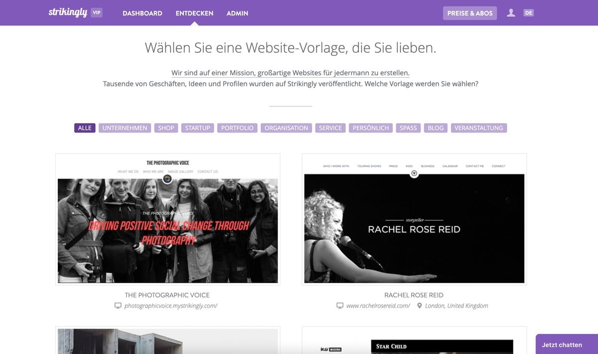 Strikingly Vorlagenauswahlseite Strikingly Vorlagenauswahlseite