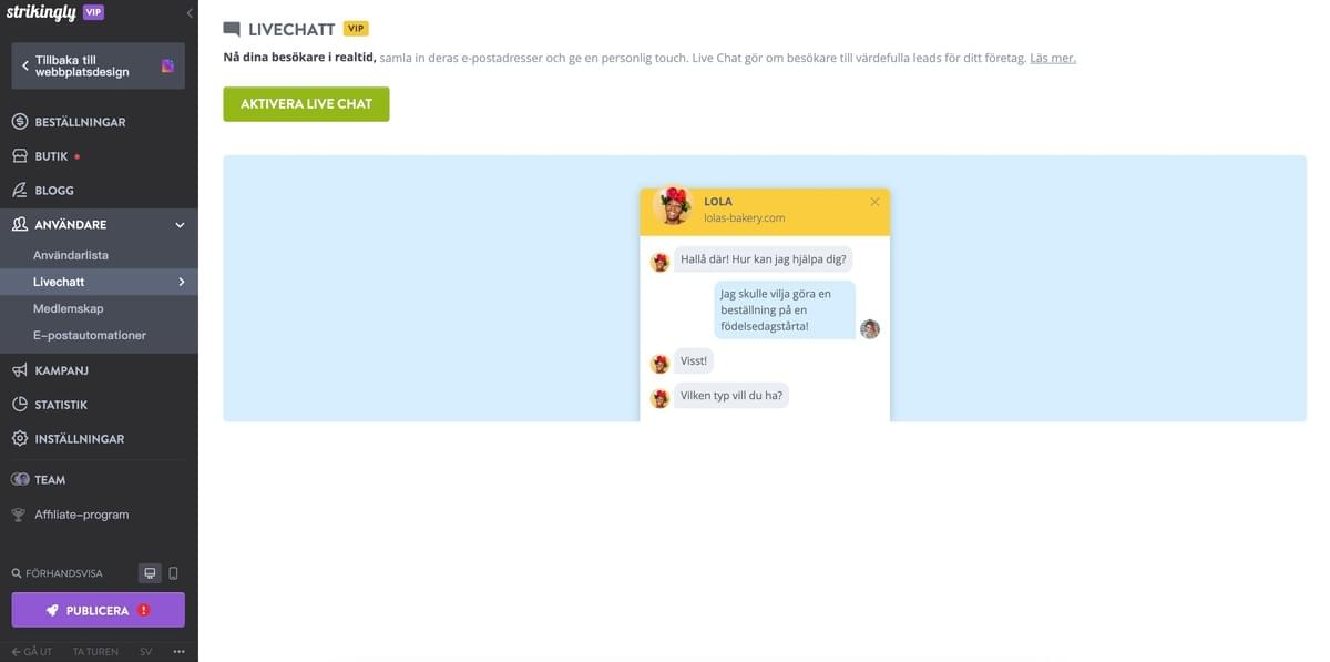 Strikingly Live Chat-funktion Strikingly Live Chat-funktion
