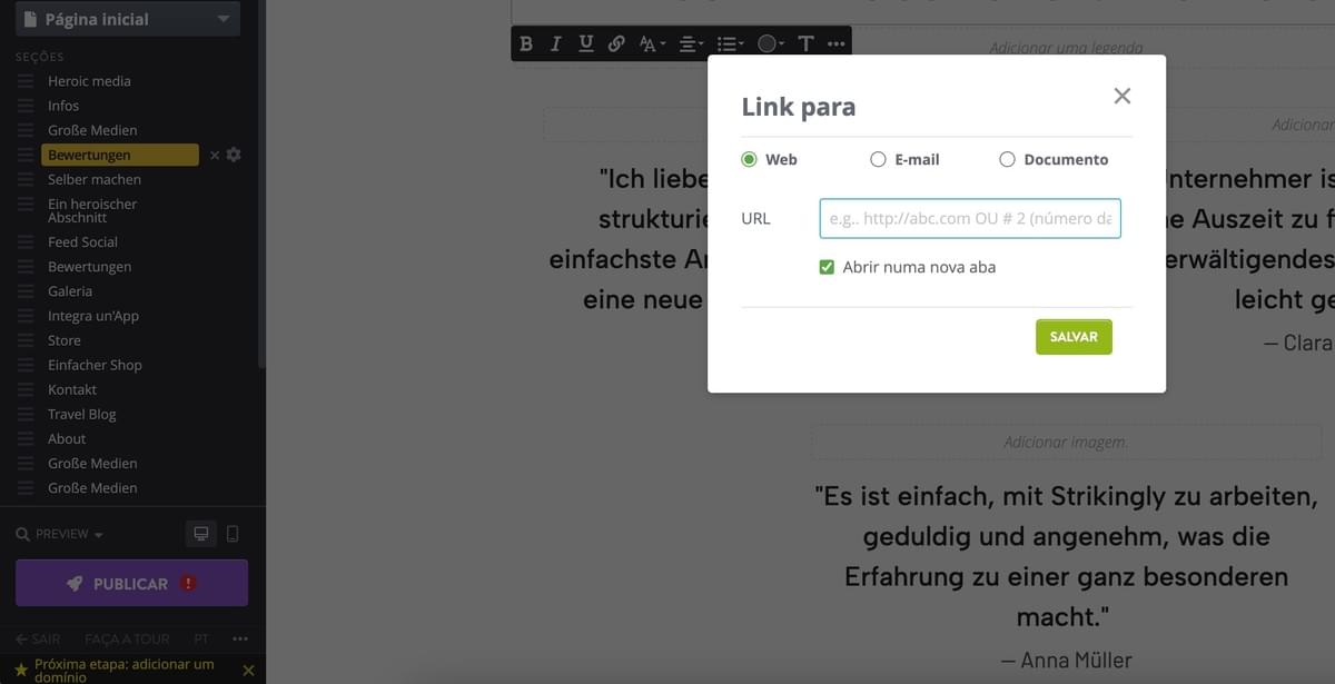Recurso de Link Âncora do Strikingly Recurso de Link Âncora do Strikingly