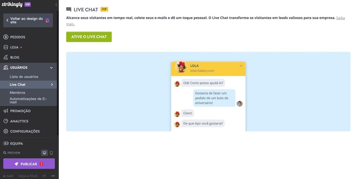 Recurso de Chat Ao Vivo do Strikingly Recurso de Chat Ao Vivo do Strikingly