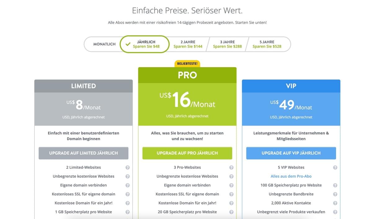 Strikingly Preis-Seite Strikingly Preis-Seite