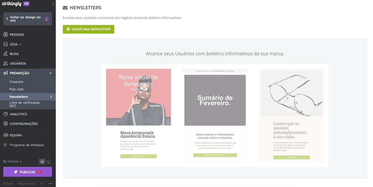 Recurso de Newsletter da Strikingly Recurso de Newsletter da Strikingly