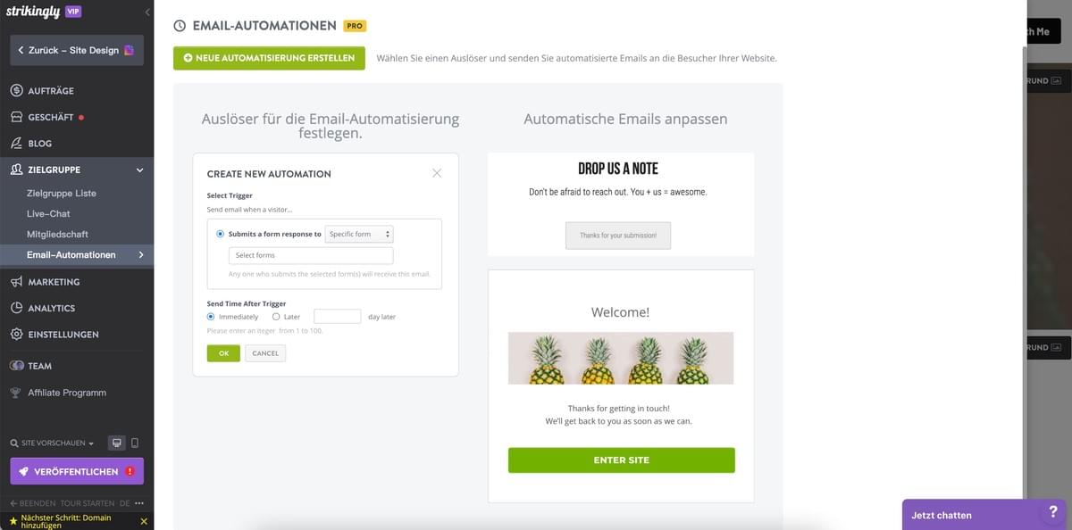 Strikingly Email-Automatisierung Strikingly Email-Automatisierung
