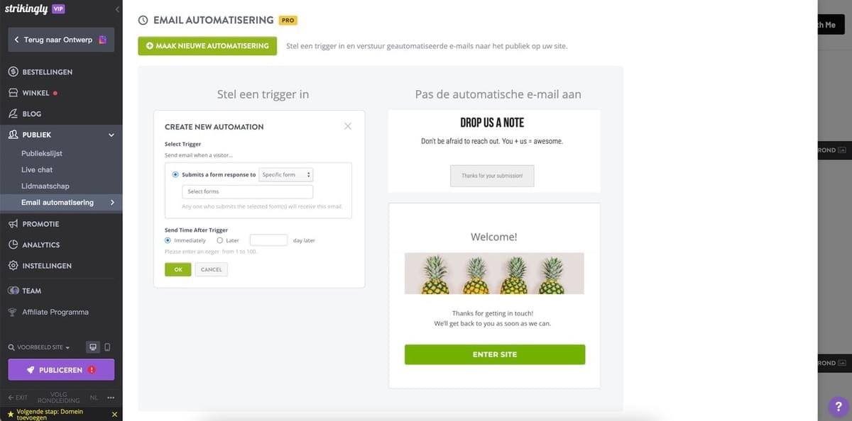 Strikingly e-mailautomatiseringsfuncties Strikingly e-mailautomatiseringsfuncties
