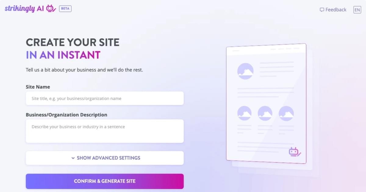 Strikingly's AI Sitebouwer Strikingly's AI Sitebouwer