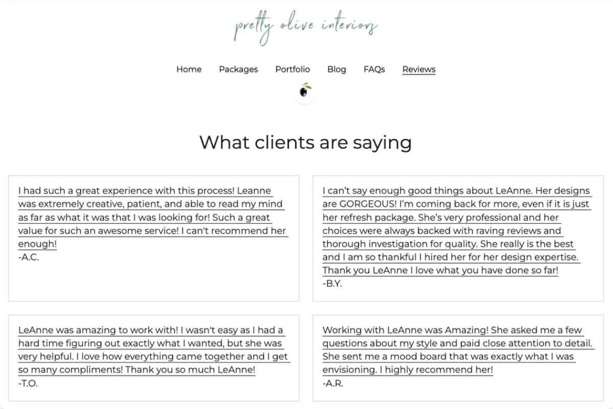 Pretty Olive Interiors klantfeedbacksectie Pretty Olive Interiors klantfeedbacksectie