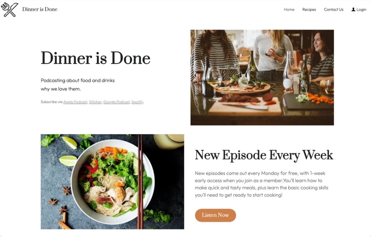Modelo "Dinner is Done" da Strikingly Modelo "Dinner is Done" da Strikingly