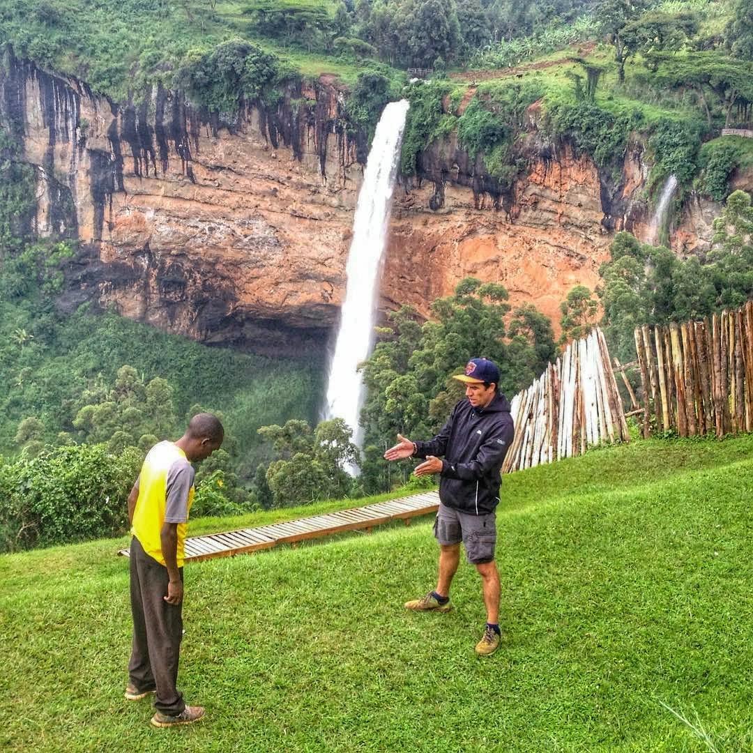 Giving some instruction on strength training in front of Sipi Waterfall in Kapchorwa, Uganda Giving some instruction on strength training in front of Sipi Waterfall in Kapchorwa, Uganda