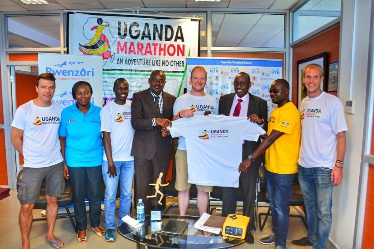 Uganda Marathon team and sponsors pose for a photo during a media day in Kampala Uganda Marathon team and sponsors pose for a photo during a media day in Kampala