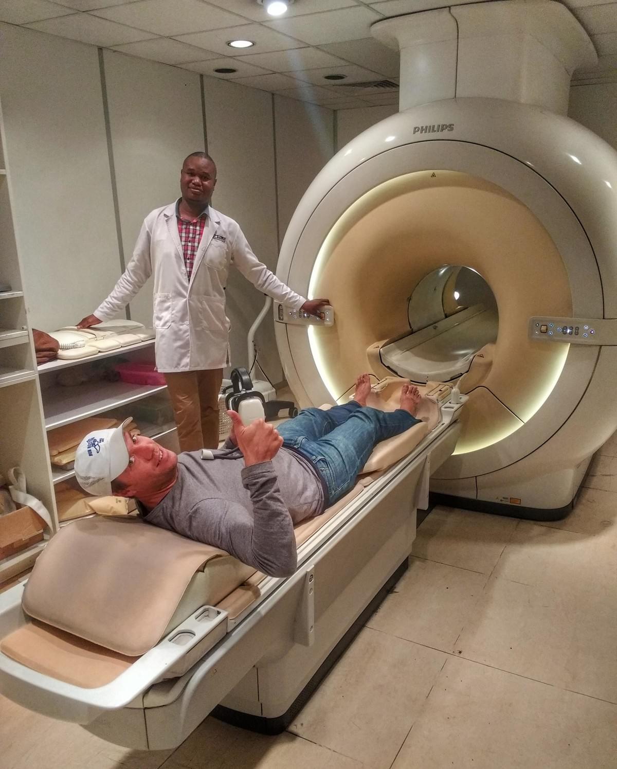 Receiving an MRI scan in Nairobi, Kenya Receiving an MRI scan in Nairobi, Kenya