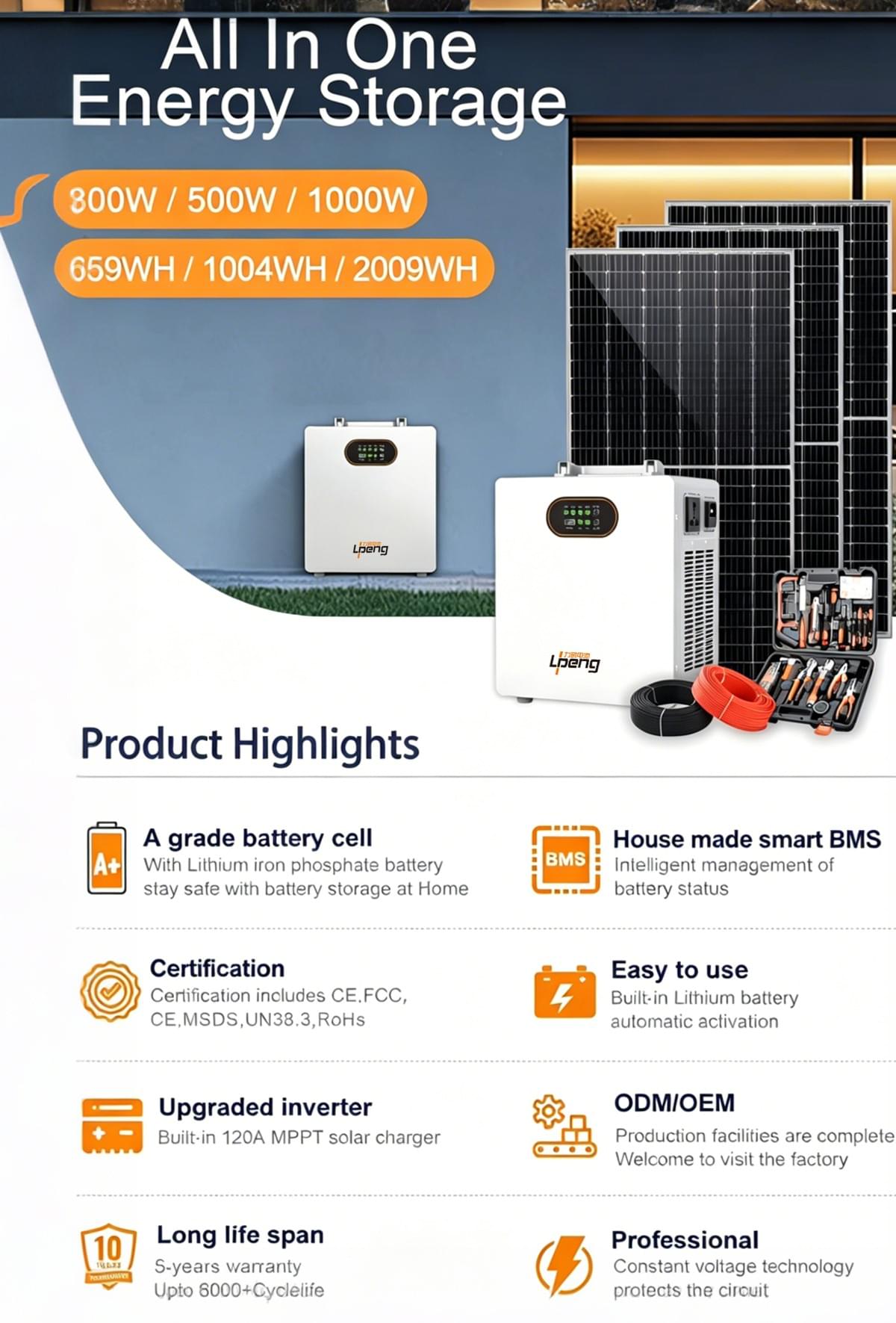 1kWh 1000W LiFePO4 Solar Portable Energy Storage Power Station