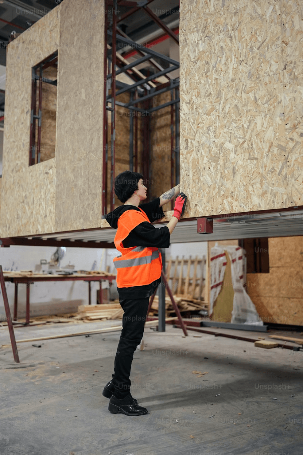 Efficient assembly at a site where they build prefab homes. Efficient assembly at a site where they build prefab homes.