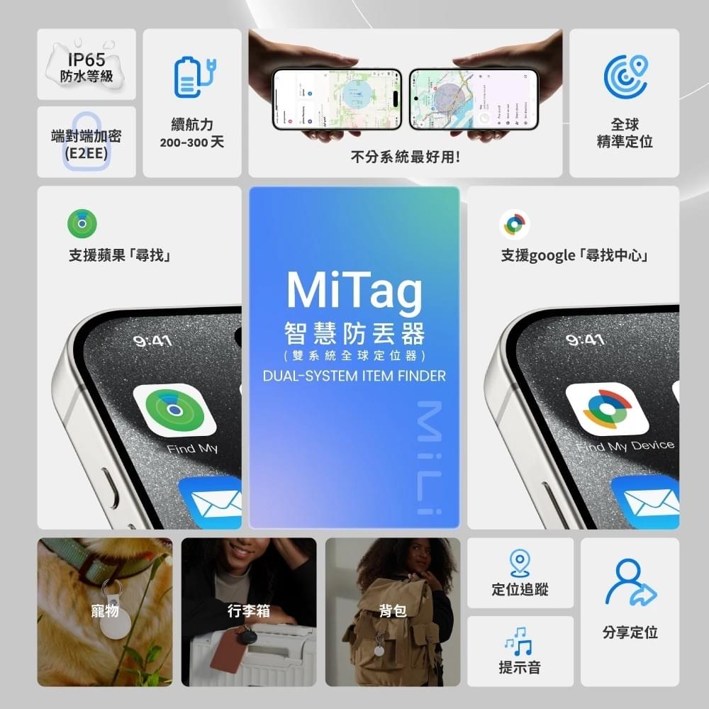 【MiLi】MiTag 智慧防丟器 雙系統 Android / iOS 全球定位器 單入組 (類AirTag)