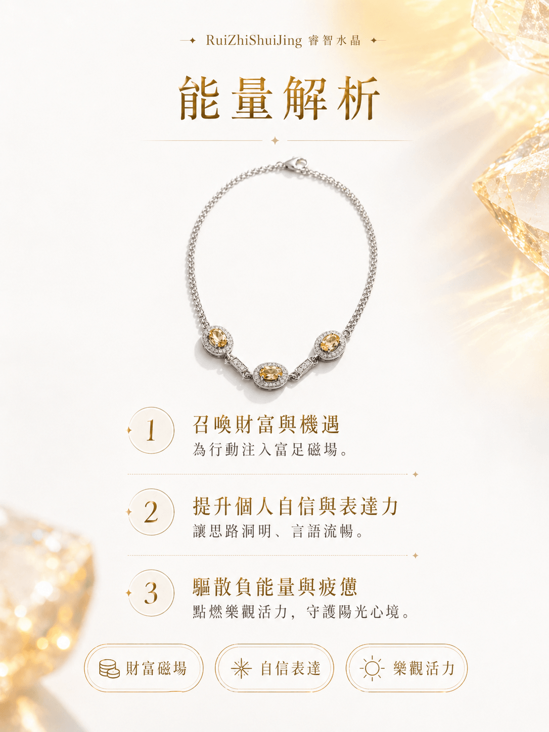 金芒|凈體黃水晶|水晶手鍊|好看又有用才最重要 -- RuiZhiShuiJing 睿智水晶
