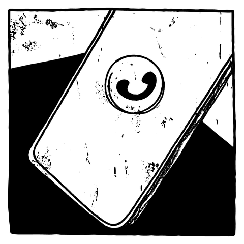 B&W illustration of a smart phone showing a phone icon in the centre, cropped by a box frame. B&W illustration of a smart phone showing a phone icon in the centre, cropped by a box frame.