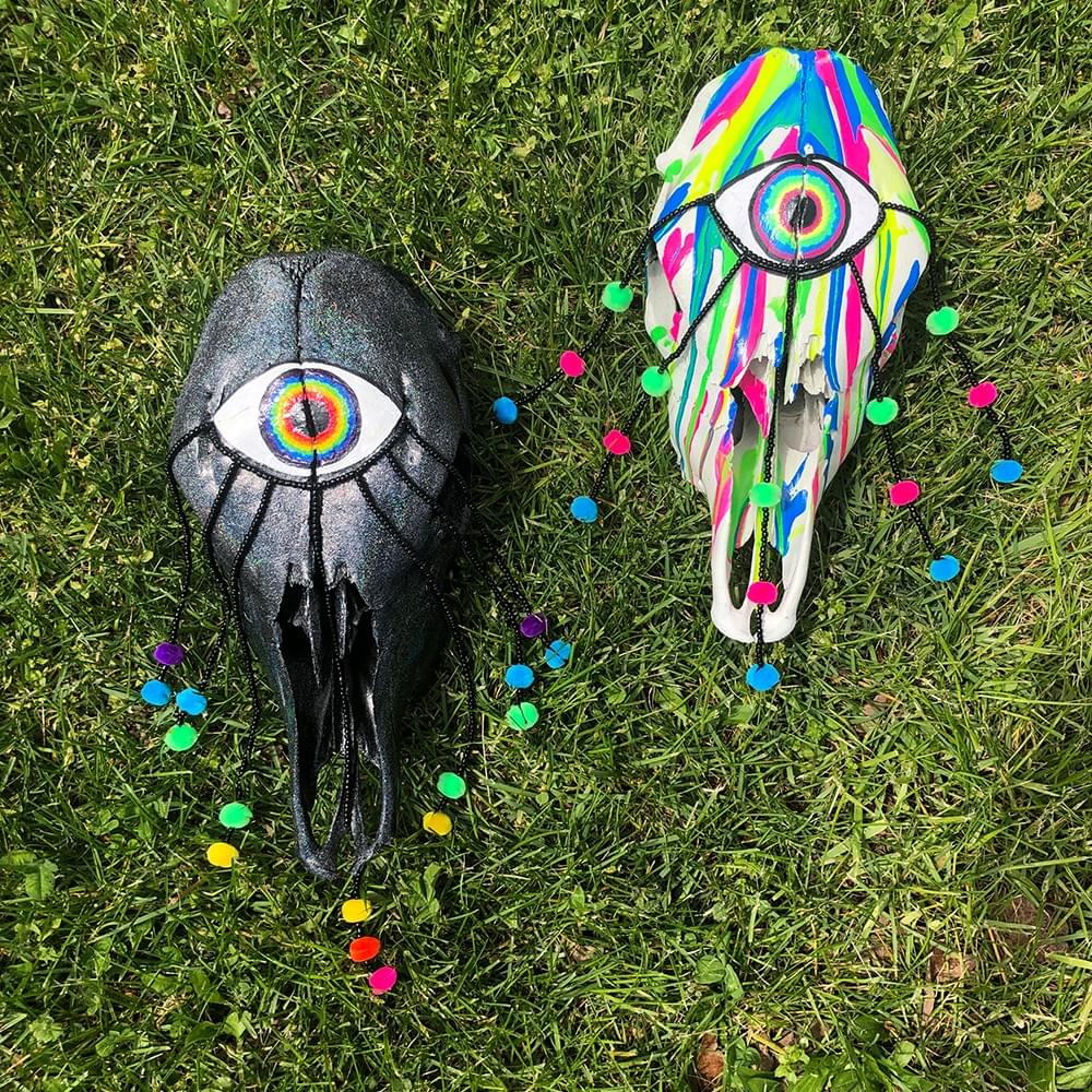 holographic weird cow skull rainbow