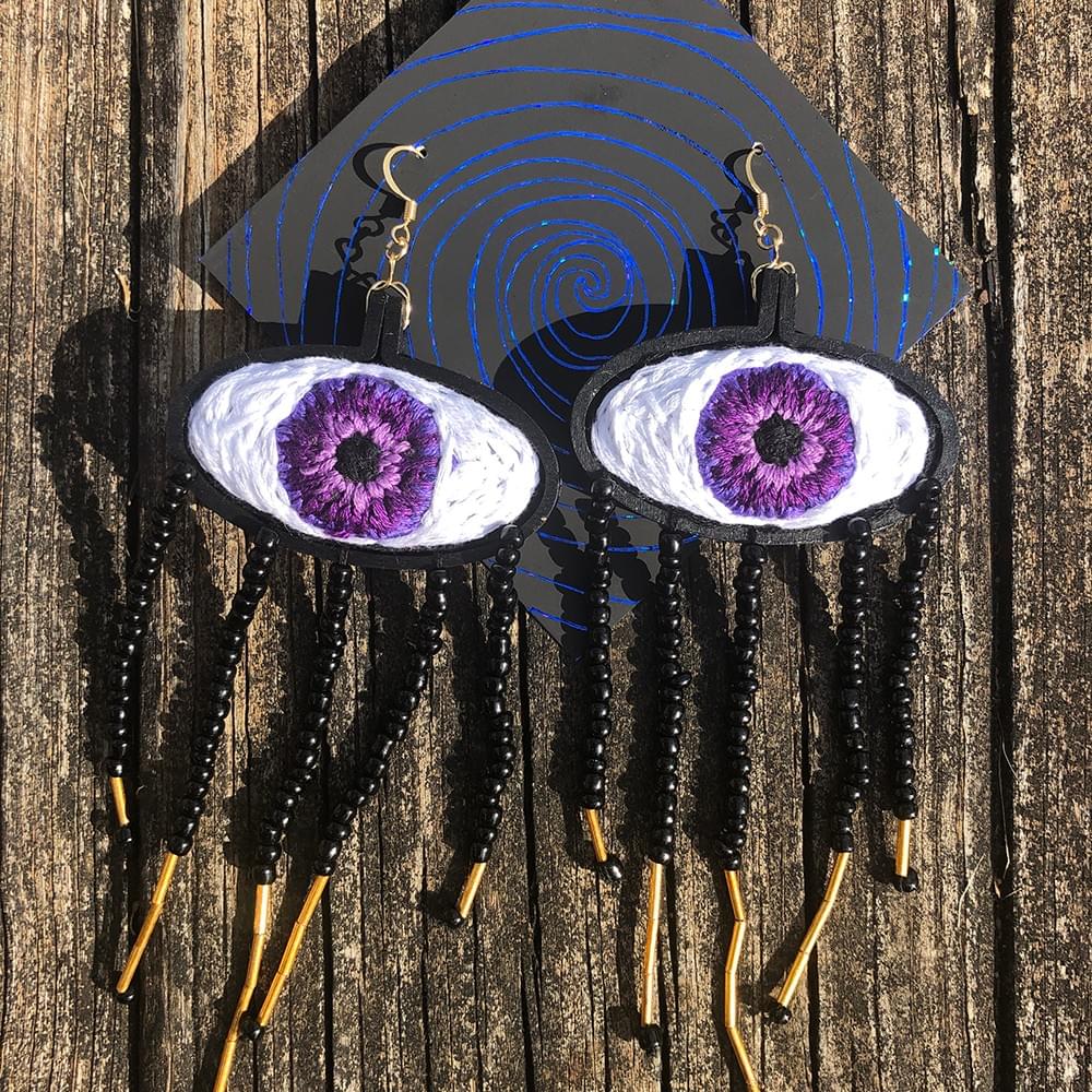 embroidered eye earrings 