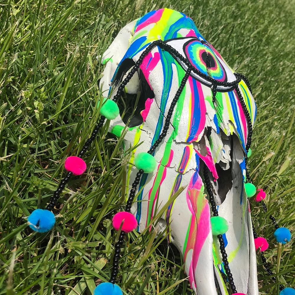 holographic weird cow skull rainbow