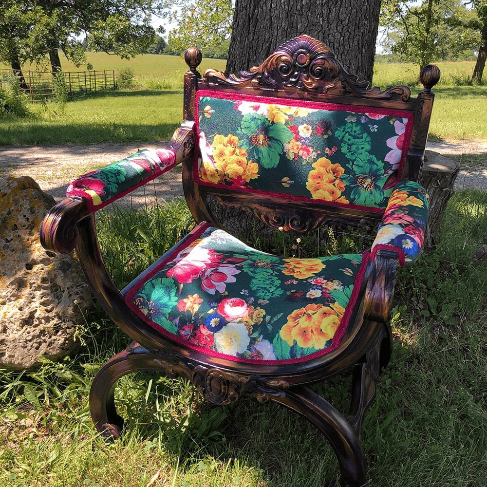 Medieval ornate antique chair floral 