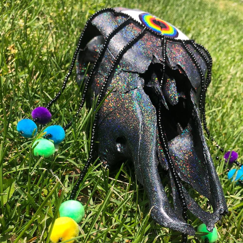 holographic weird cow skull rainbow