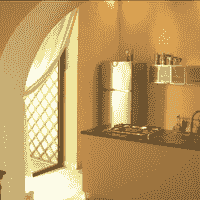 Kitchen, view 3, looking toward the door to the garden