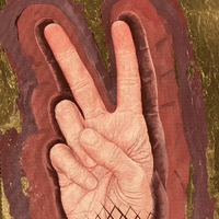 Giving the peace sign