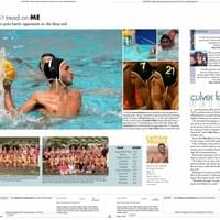 This is the boys water polo layout. This was the first sports layout I did. I am very proud of it because I got to showcase not only my photography skills, but also my writing skills. I designed the "Culver for the better" module's headline and I remember being extremely proud of it.