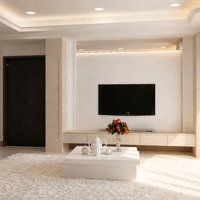 桃園平鎮新古典客廳設計-懸空式大理石紋電視牆造型