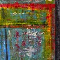 Mountain and Sea, 2025 100 x 100 cm — acrylic, oil, wax and spray on canvas 2/5