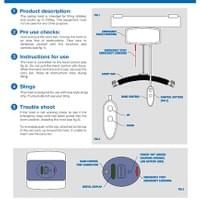 This is a sign that says "Ceiling Hoist Instructions for Use", with a product description of the table, pre-use checks, and instructions on how to lower and raise the hoist. It also explains the hoist is designed for loop style slings.