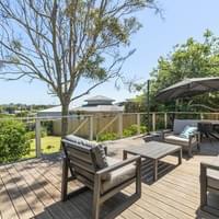 Elevated back patio with rail